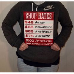 NEW Shop Rates Per Hour Offer Advice How to Fix 12" x 10" Tin Sign Vintage Style Metal