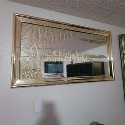 Vintage Hollywood Regency Gold Etched Wall Mirror