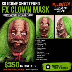 🎃 Silicone Shattered FX Clown Mask – $350 OBO 🎃