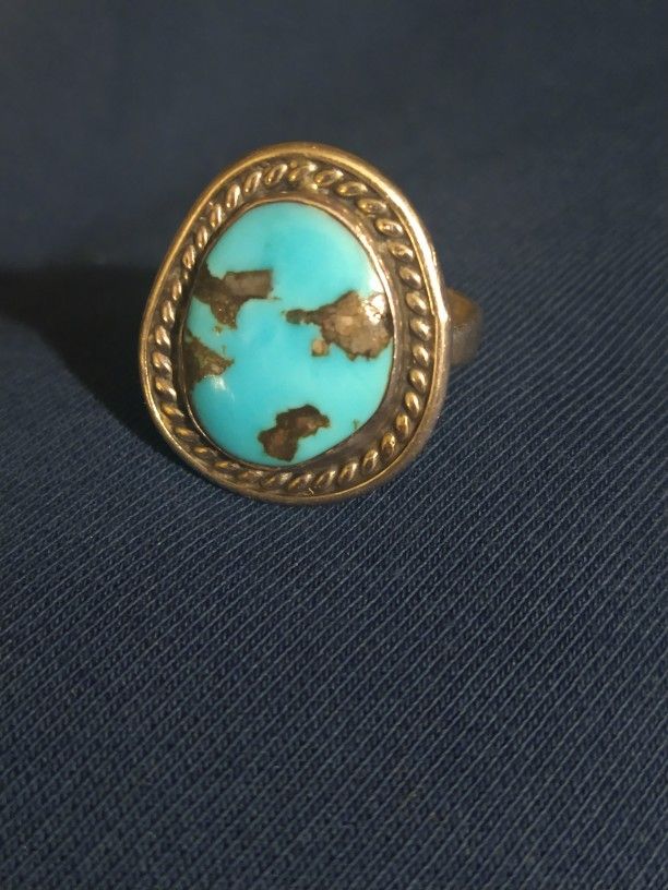 Native Sterling Silver Turquoise Stone Ring Free Size