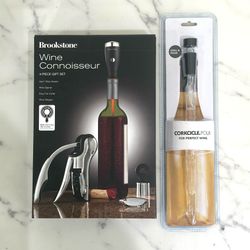 Brookstone Wine Connoisseur 4 Piece Set Wine Opener & Corkcicle Wine Chiller Pourer