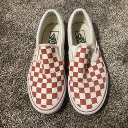 Vans Burgundy Checkerboard Slip Ons 
