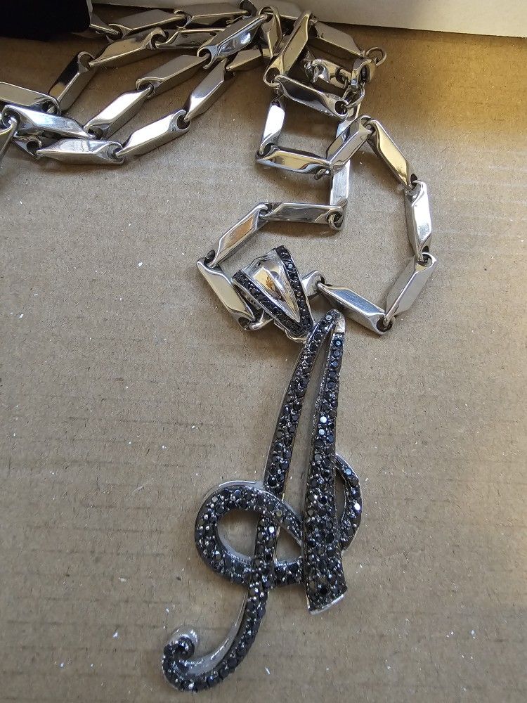 Stainless Steel Chain And Letter With Zirconium Stones