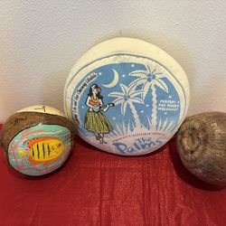 Hawaiian Island Beach Set of 2 Hawaiian decorative Coconuts & 1 Pillow - Home Decor Lot