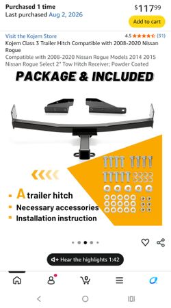 Kojem hitch kit for 2008-2020 Nissan rouges.
