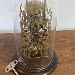 Vintage York Minster Cathedral Skeleton Clock With Glass Dome