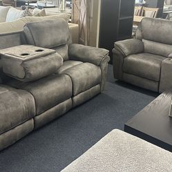 Gray Sofá And Loveseat Manual Recliner 