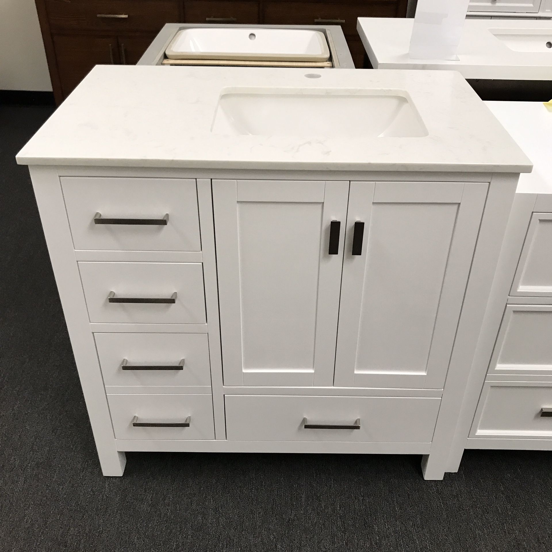 36” White Bathroom Vanity With Cortina Stone Top