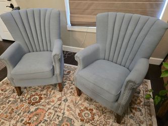 Pair of Blue Channel Back Accent Chairs