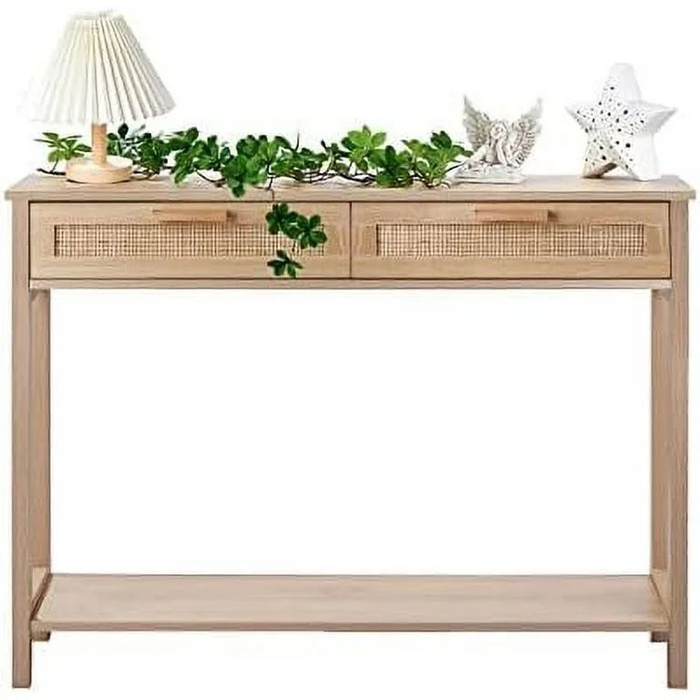 Console Table 2 Drawers Hamilton Rattan Console Table Entry Rustic Sofa for Living Room Entryway Hallway Foyer Modern Wood Decorative,All Products : American Fashion Style Bags On Sale