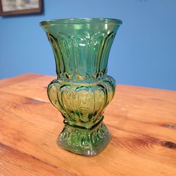 CLASSIC RANDALL VASE - CLEAR, GREEN GLASS, 3-TRI LEVEL, 8" ROUND, SQUARE GRECIAN