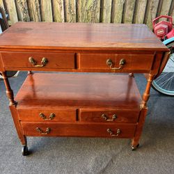 Vintage Pennsylvania House Cherry Drop-Leaf Server / Rolling Bar Cart (5 Drawers)