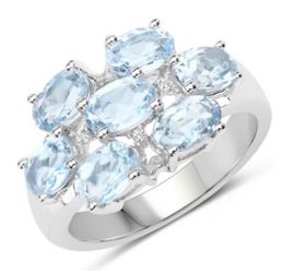 Sterling Silver Blue Topaz Ring, Rhodium Plated, Size 7, 3.57 CTW Oval