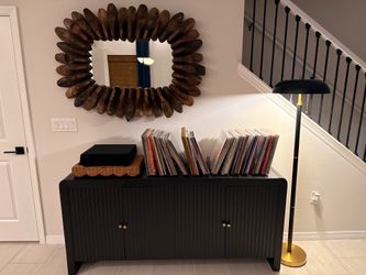 Black Fluted Sideboard Cabinet with Gold Hardware