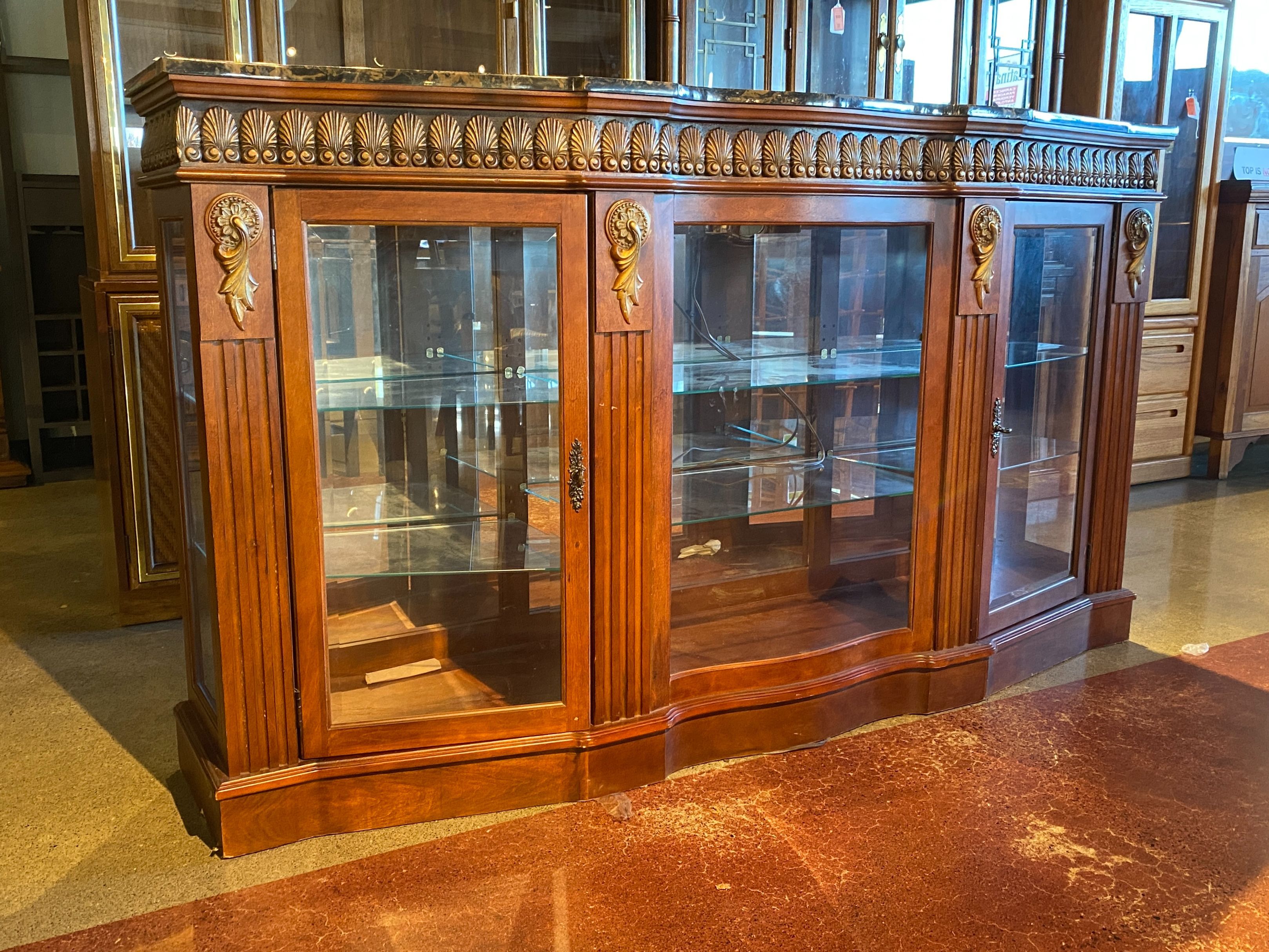 PULASKI Marble Top Display Sideboard w/ Glass Shelves