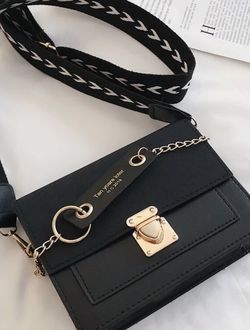 Push Lock Flap Crossbody Bag - Black