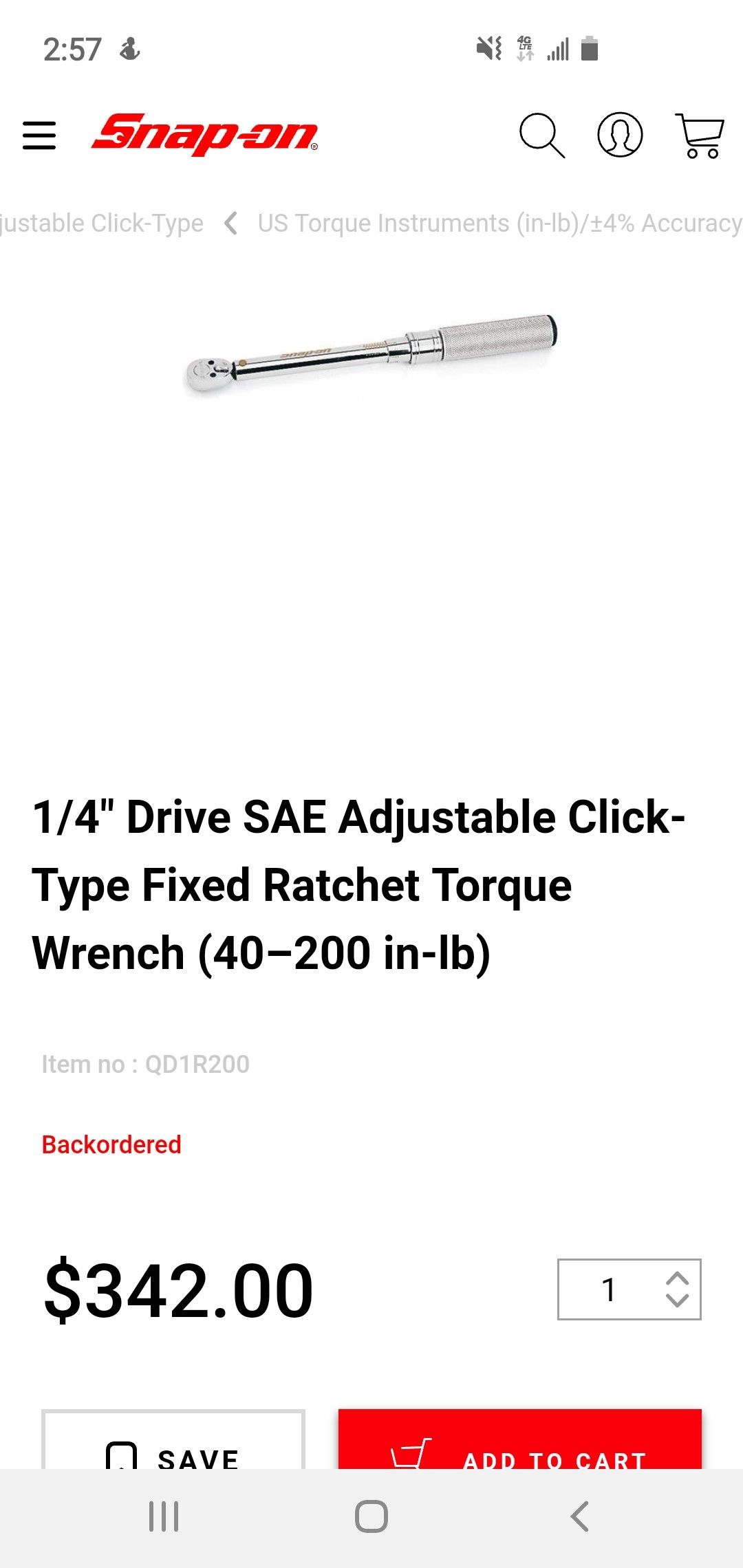 Snap on torch wrench 40- 200 in lb