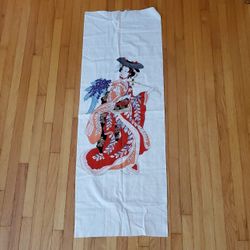 Japanese Cotton Textile featuring a classic Ukiyo-e design "Fuji Musume" (Wisteria Maiden)
