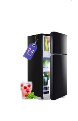 DEMULLER - 2.4 Cu.Ft Compact Mini Fridge with Freezer, Dorm Kitchen Refrigerator with 7 Temperature Settings - Black