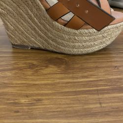 JustFab Tan Espadrille Wedge Sandals – Size 6