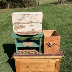 LOT of 3-(Wooden hinged Chest Box is SOLD). Stool & Bookshelf & Box  - ALL for 3/$30 (or) see prices