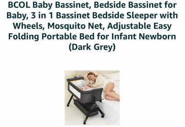 BCOL 3-in-1 Bedside Baby Bassinet Dark Grey