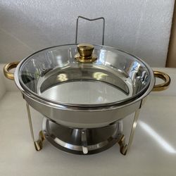 Round Chafing Dish Buffet Stainless Steel with Lid Holder 5 Quart