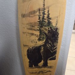 Wooden Canoe Paddle Wall Art.   J. Stelmok '98.  Bear In Woods. 