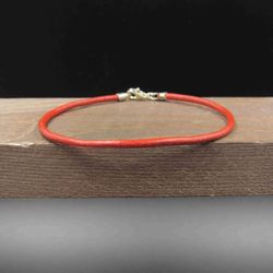 7 Inch Sterling Silver Red Leather Bracelet