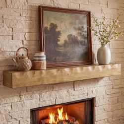 63" Fireplace Mantel Shelf, Solid Wood Wall F-loating Mantel S-helf for O-ver Fireplace