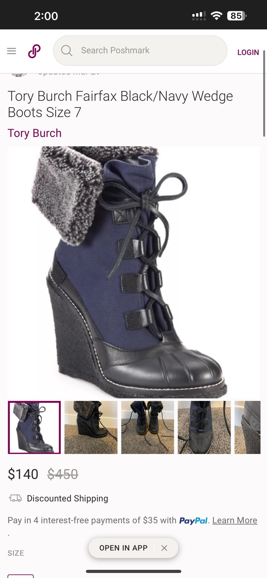 Tory Burch Fairfax Black/Navy Wedge Boots Size 6