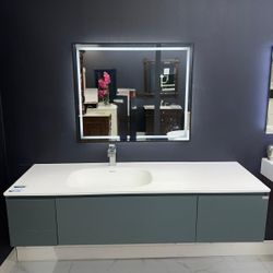 65" Single Sink Floating MDF Vanity With Solid Surface Top