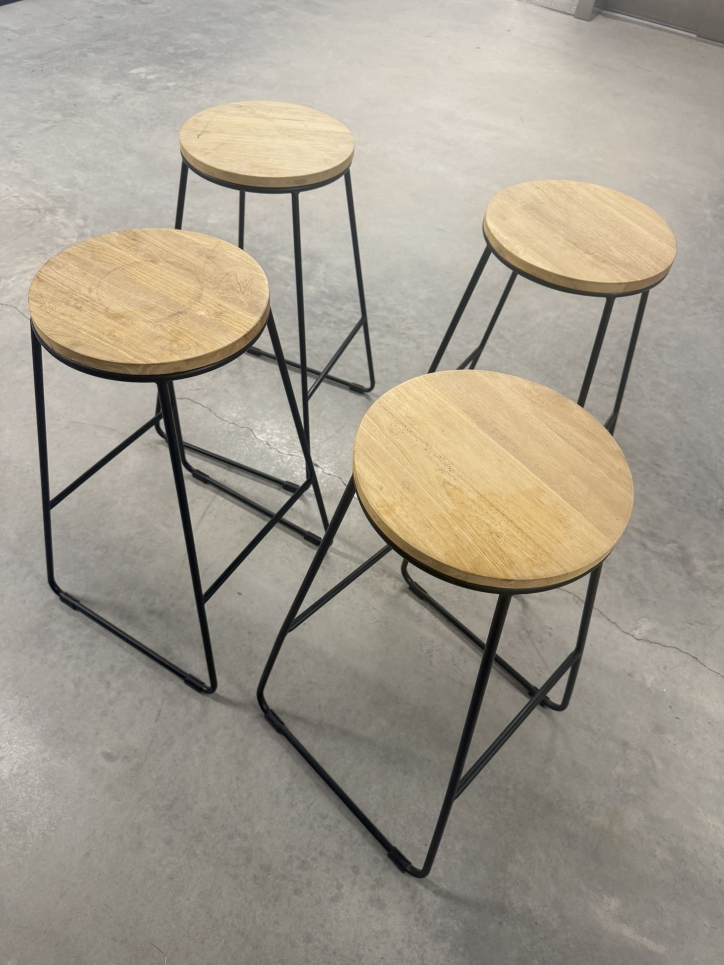 Backless Stool Black Metal Base with Wood Seat