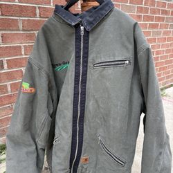 Carhartt Canvas Work Jacket Size (XL) Green Sherpa Lined J297