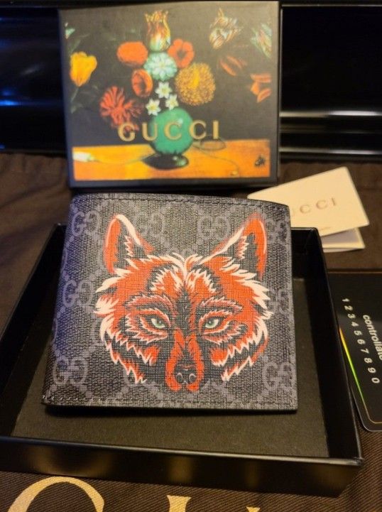 Gucci Red Wolf Print Ebony Supreme GG Wallet