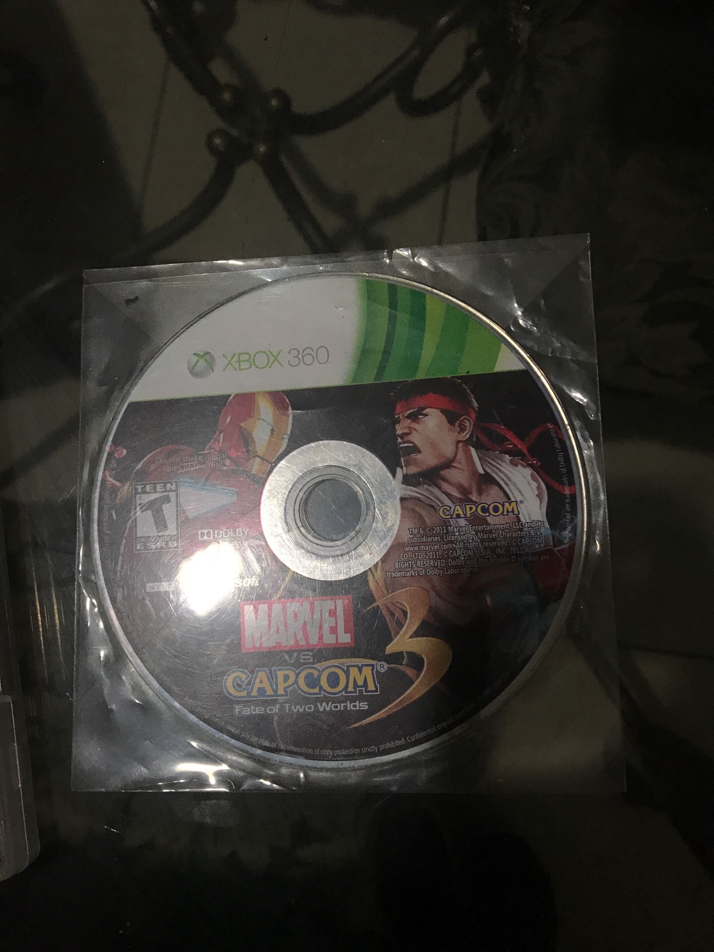 Xbox 360 game marvel vs cap com 3 and resident evil for ps3 in box