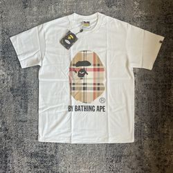 White and plaid BAPE ape tee