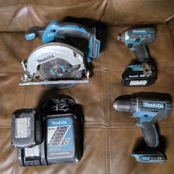 Makita Set 18v Drill,impact Drill And Circular Saw 2 Batteries And Charger One Of The Batteries Is Not Working 