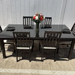 Dining Table Set with Glass Top & 6 Chairs 