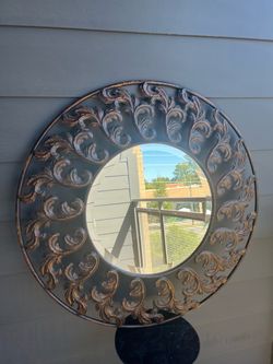 Round Decorative Wall Mirror with Scroll Frame