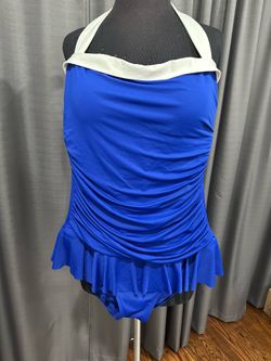 New beautiful Ralph Lauren blue white bathing suit swimwear size 14 XL