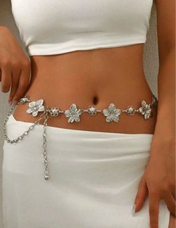 Silver Flower Chain Waist Belt