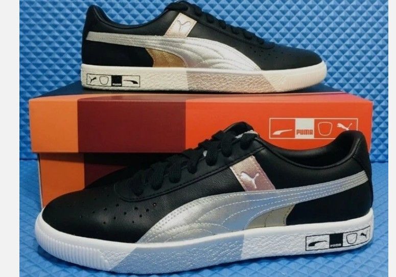 Puma, Clyde Hacked Metal, Black and Silver Tennis Shoe - sz 10.5