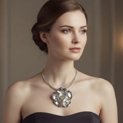 Orpaz (PZ) Sterling Rose Pendant With Milor Omega Chain 7mm