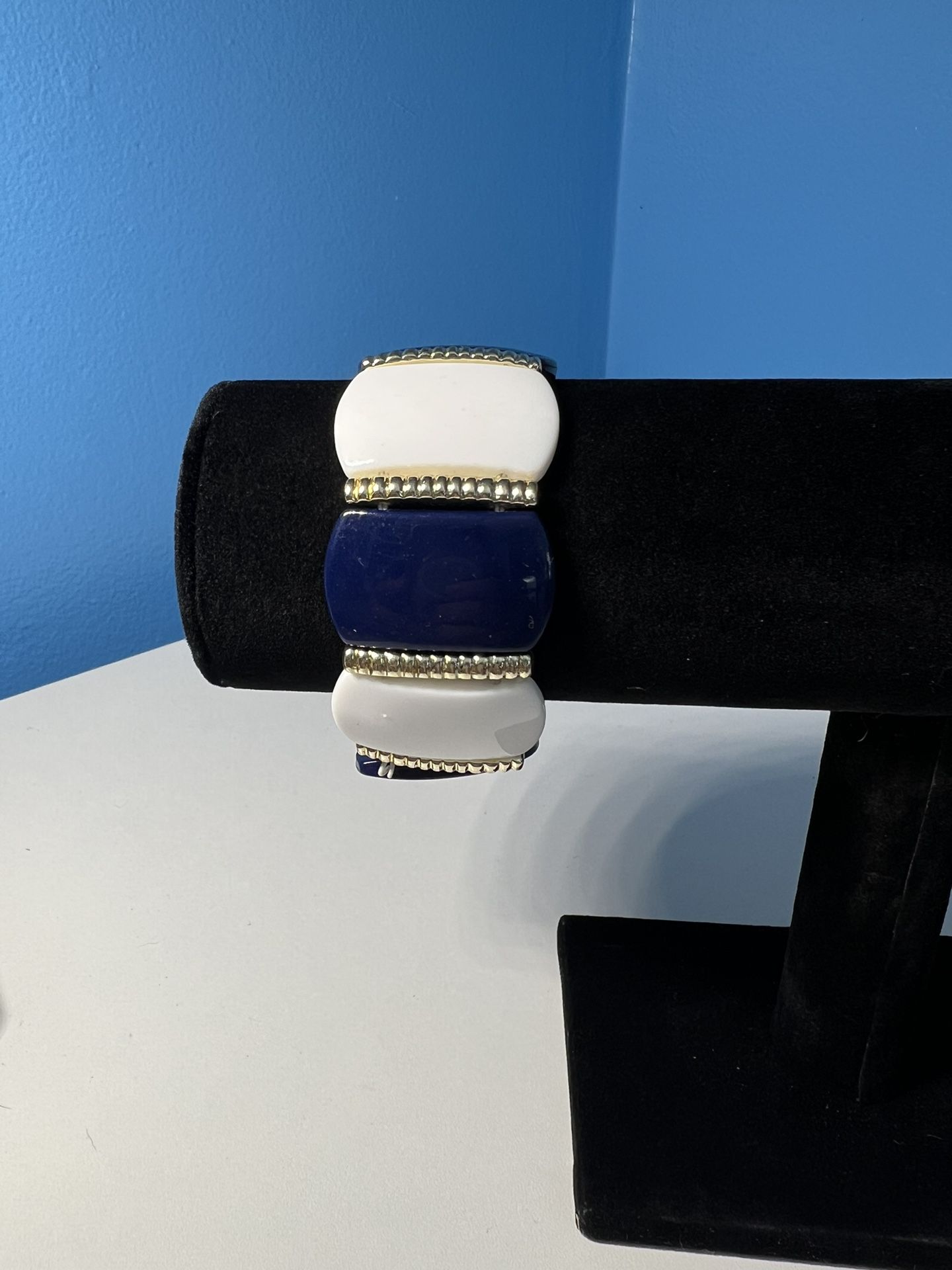Blue and White Elastic Bracelet