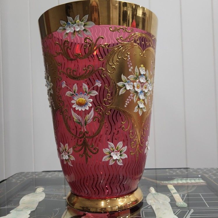 Antique Murano 24k Gold Leaf Vase