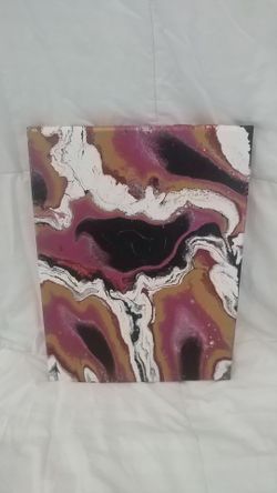 9 x 11 abstract art gold, black, fuchsia & white