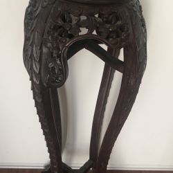 Chinese Carved Tall Rosewood Plant Stand Table With Marble Top