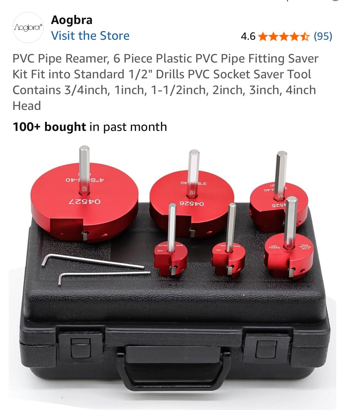 PVC Pipe Reamer, 6 Piece Plastic PVC Pipe Fitting Saver Kit Fit into Standard 1/2" Drills PVC Socket Saver Tool Contains 3/4inch, 1inch, 1-1/2inch, 2i