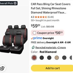 BRAND NEW Full Set Universal Fit Bling Car Seat Covers, Waterproof Faux Leather, Rear with Zipper,
